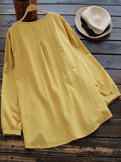 Chemise décontractée rétro en coton et lin pour femme