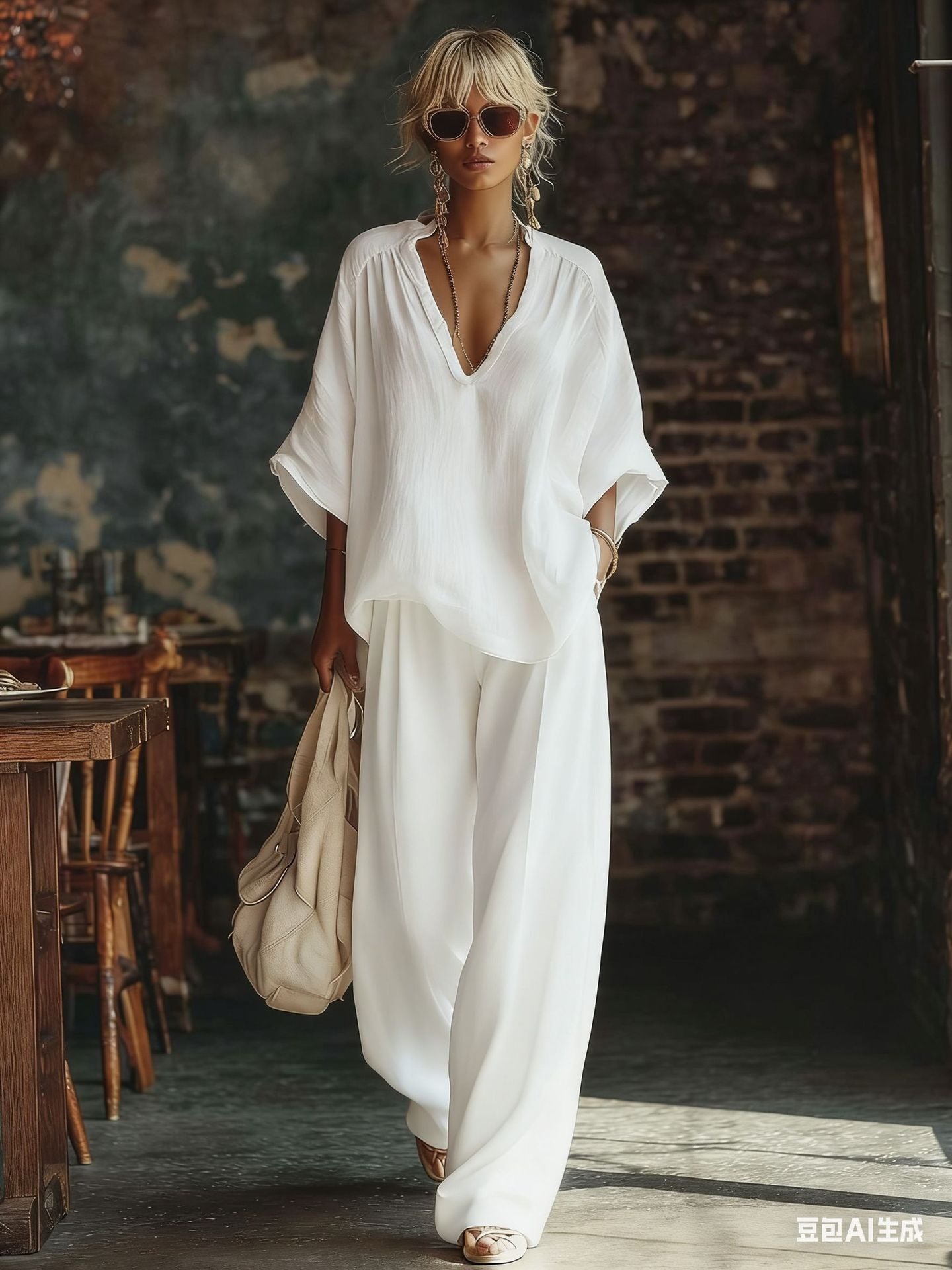 Ensemble d'été Bohème Chic pour Femme – Top ample à manches chauve-souris et Pantalon Palazzo Fluide, Tenue deux pièces de style station balnéaire, aux couleurs vives