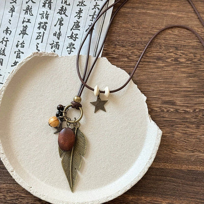 Vintage Boho Layered Necklace | Ethnic Leather Rope Long Pendant Accessories