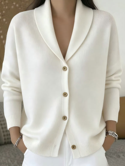Women's Shawl Collar Knit Cardigan | Casual Button Down Solid Color Sweater Jacket