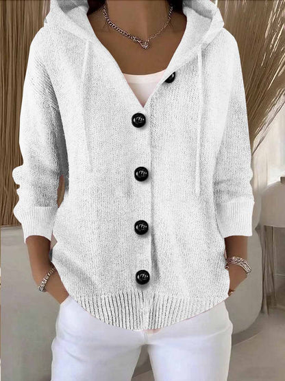 Women's Hooded Knit Cardigan Sweater | Casual Button Down Long Sleeve Jacket Coat