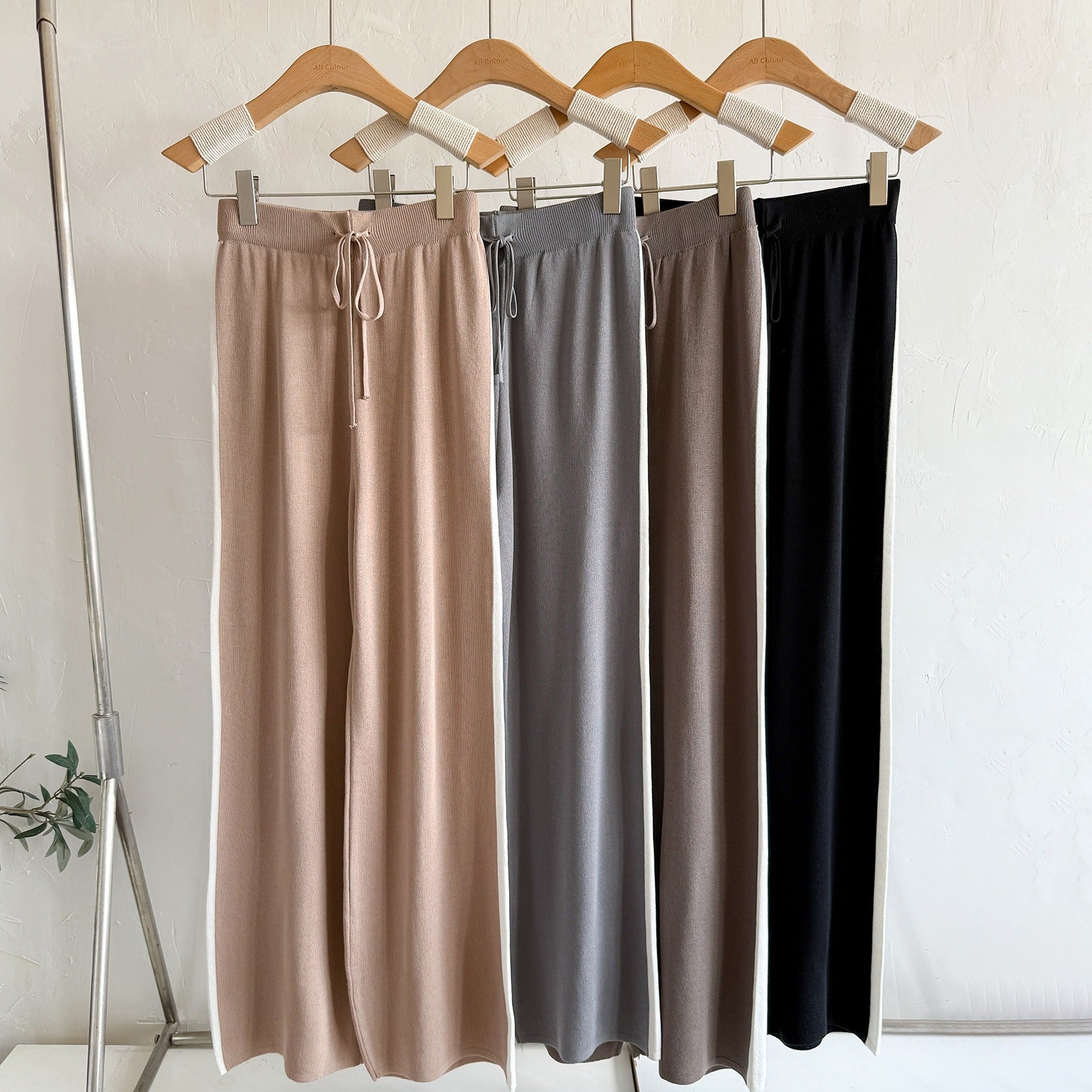 Mercerized Cotton Striped Knit 3-Piece Set | V-Neck Button Cardigan Sleeveless Vest Sweater & Wide Leg Pants Suit