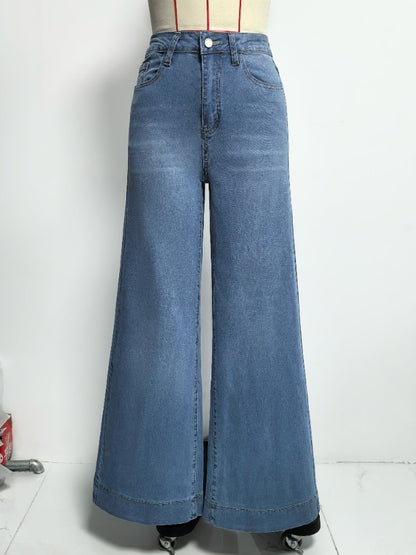 Vintage Washed Flare Jeans for Women - Flattering Elongated Palazzo Denim Trousers
