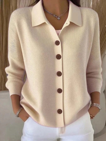 Women's Knit Button Down Cardigan | Casual Polo Collar Long Sleeve Solid Sweater Jacket