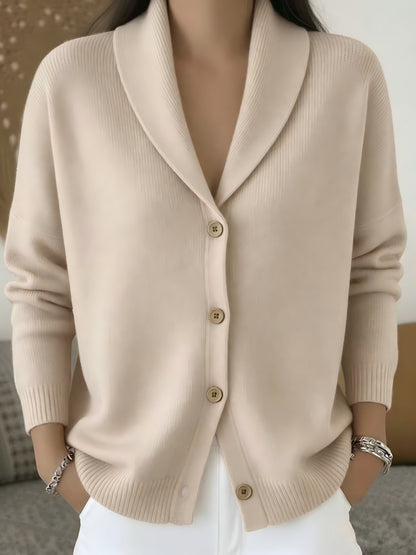 Women's Shawl Collar Knit Cardigan | Casual Button Down Solid Color Sweater Jacket