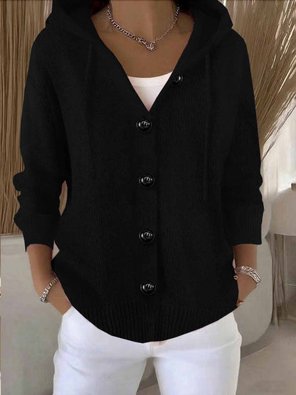 Women's Hooded Knit Cardigan Sweater | Casual Button Down Long Sleeve Jacket Coat