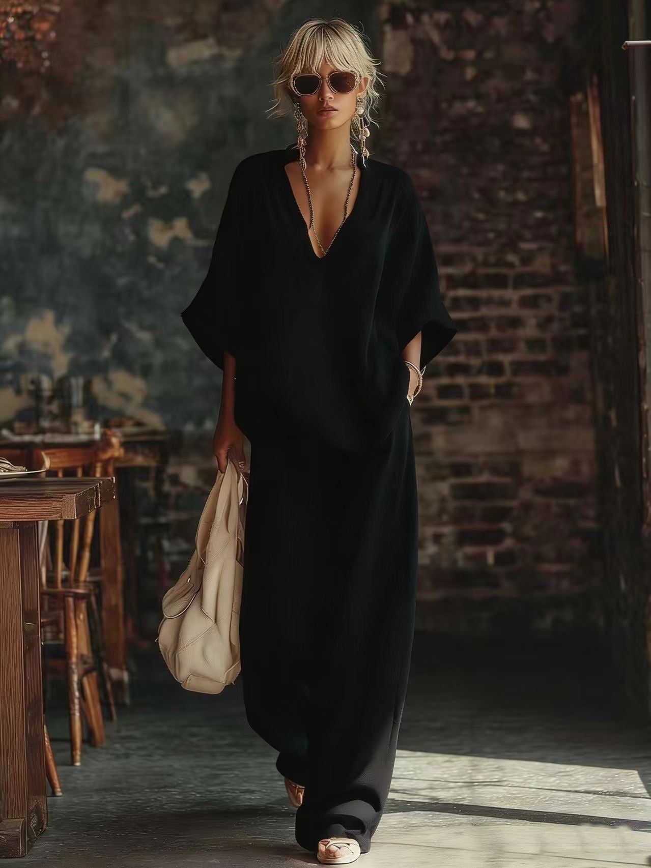 Ensemble d'été Bohème Chic pour Femme – Top ample à manches chauve-souris et Pantalon Palazzo Fluide, Tenue deux pièces de style station balnéaire, aux couleurs vives
