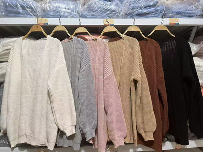 Chunky Knit Lantern Sleeve Cardigan - Loose Fit Open Front Slouchy Oversized Sweater Jacket