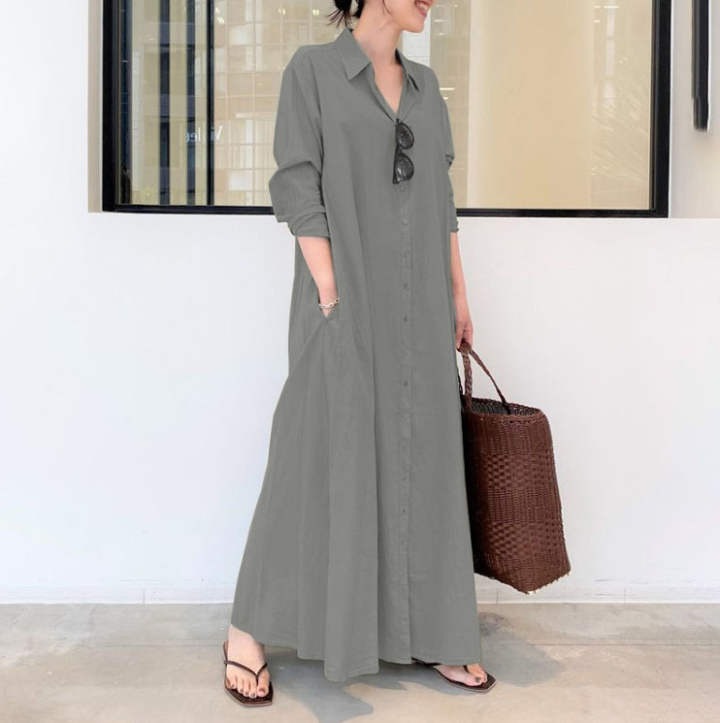 Robe chemise longue à manches longues Promise Gift pour femme – Grandes tailles S-5XL Robe décontractée boutonnée