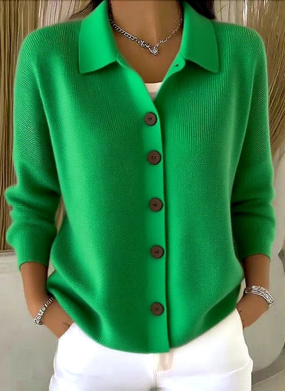 Women's Knit Button Down Cardigan | Casual Polo Collar Long Sleeve Solid Sweater Jacket