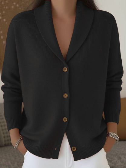 Women's Shawl Collar Knit Cardigan | Casual Button Down Solid Color Sweater Jacket