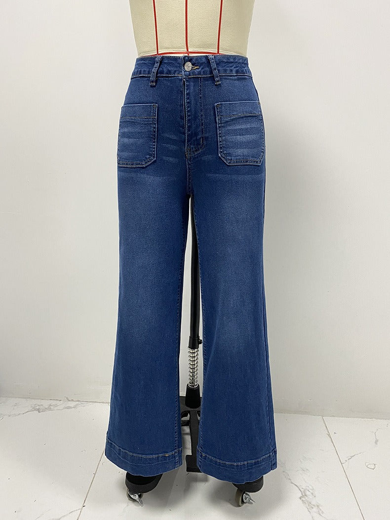 Vintage Washed Straight Leg Jeans for Women - Flattering Relaxed Fit Flare Trousers