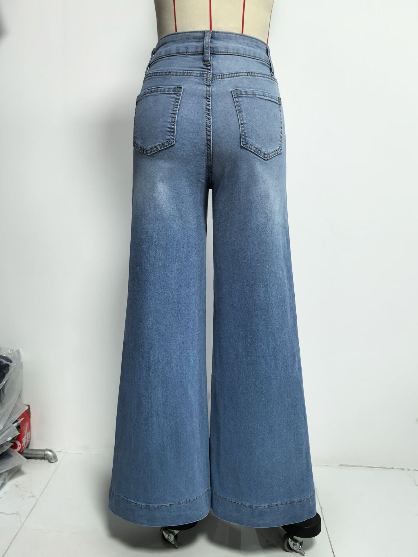 Vintage Washed Flare Jeans for Women - Flattering Elongated Palazzo Denim Trousers