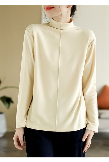 Premium Double-Sided Fleece Mock Neck Top - Slimming Thermal Long Sleeve Base Layer