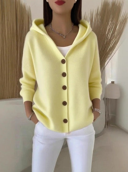 Women's Hooded Knitted Cardigan | Casual Button Down Solid Color Long Sleeve Sweater Coat