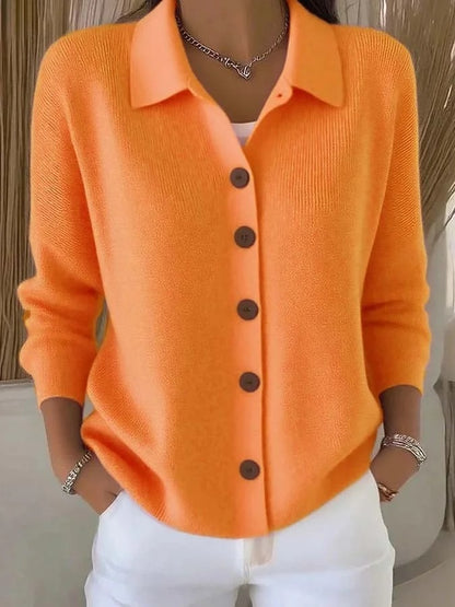 Women's Knit Button Down Cardigan | Casual Polo Collar Long Sleeve Solid Sweater Jacket