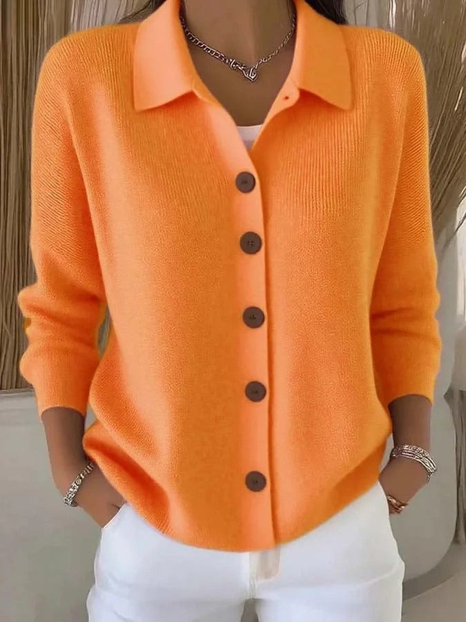 Women's Knit Button Down Cardigan | Casual Polo Collar Long Sleeve Solid Sweater Jacket