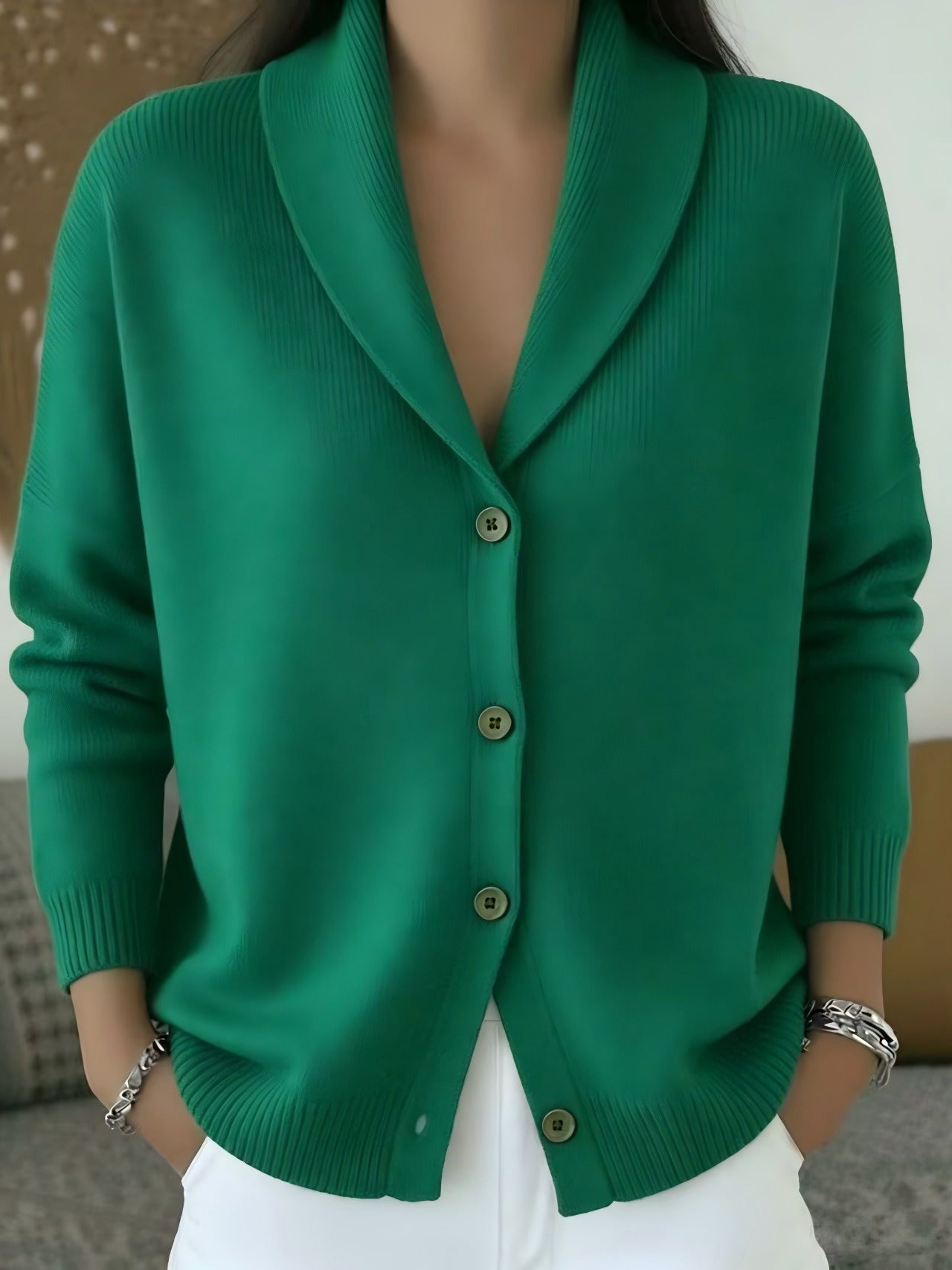 Women's Shawl Collar Knit Cardigan | Casual Button Down Solid Color Sweater Jacket
