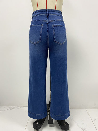 Vintage Washed Straight Leg Jeans for Women - Flattering Relaxed Fit Flare Trousers