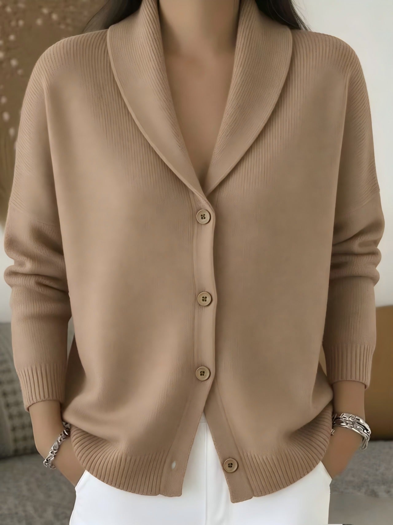 Women's Shawl Collar Knit Cardigan | Casual Button Down Solid Color Sweater Jacket