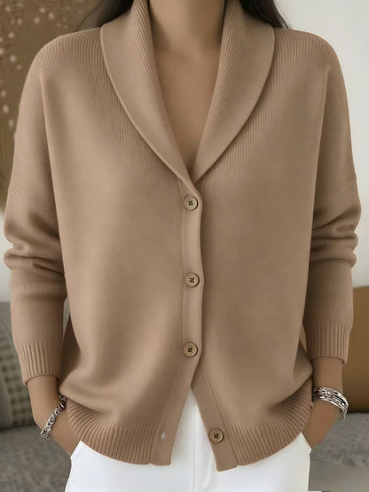Women's Shawl Collar Knit Cardigan | Casual Button Down Solid Color Sweater Jacket