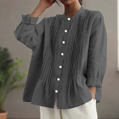 Women's Casual Cotton And Linen Pleated Shirt
