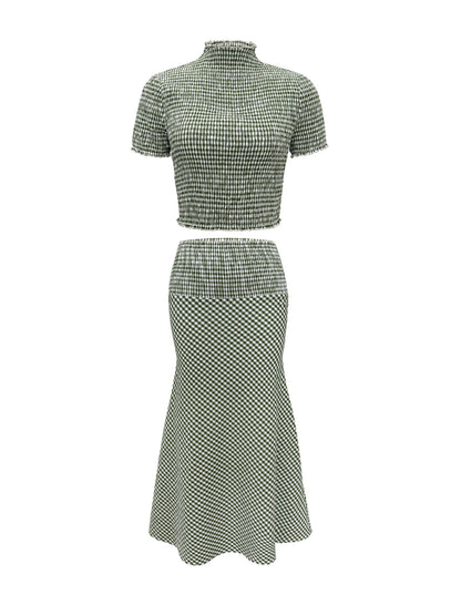 Provence Gingham Smocked Set | Cropped Top & Mermaid Maxi Skirt