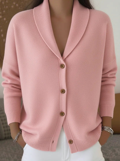 Women's Shawl Collar Knit Cardigan | Casual Button Down Solid Color Sweater Jacket