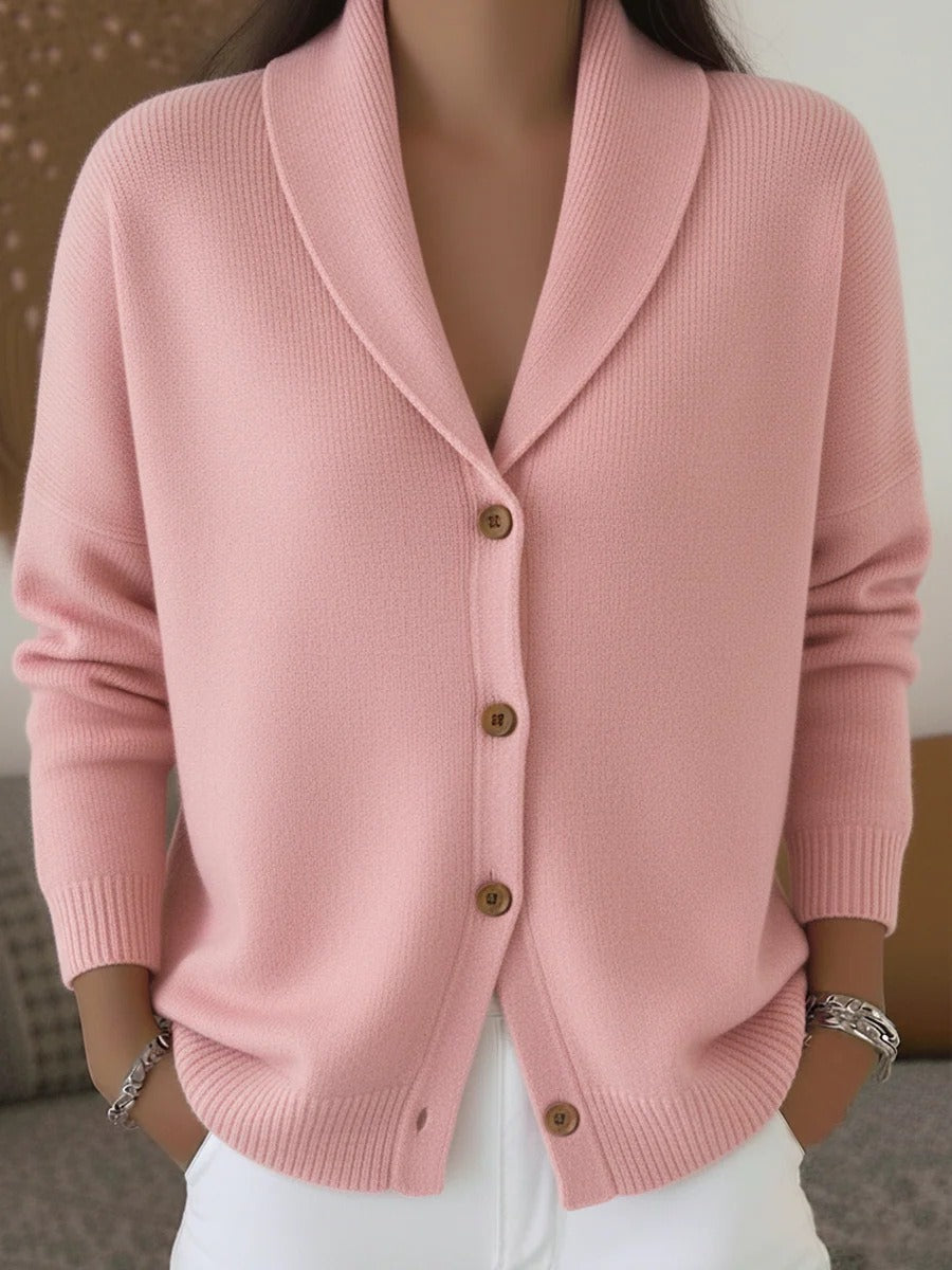 Women's Shawl Collar Knit Cardigan | Casual Button Down Solid Color Sweater Jacket