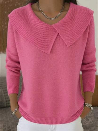 Women's Asymmetric Sailor Collar Sweater | Casual Solid Color Long Sleeve Knit Pullover