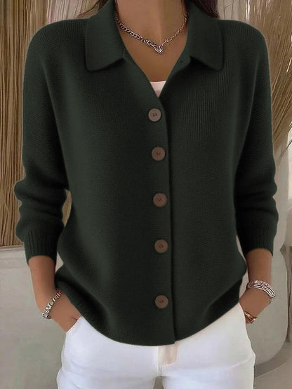 Women's Knit Button Down Cardigan | Casual Polo Collar Long Sleeve Solid Sweater Jacket