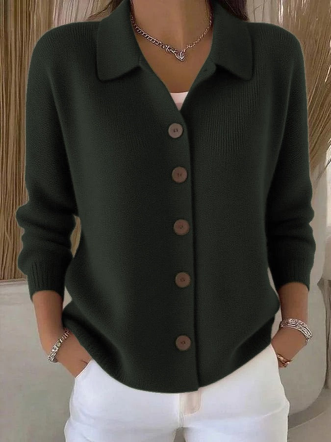 Women's Knit Button Down Cardigan | Casual Polo Collar Long Sleeve Solid Sweater Jacket