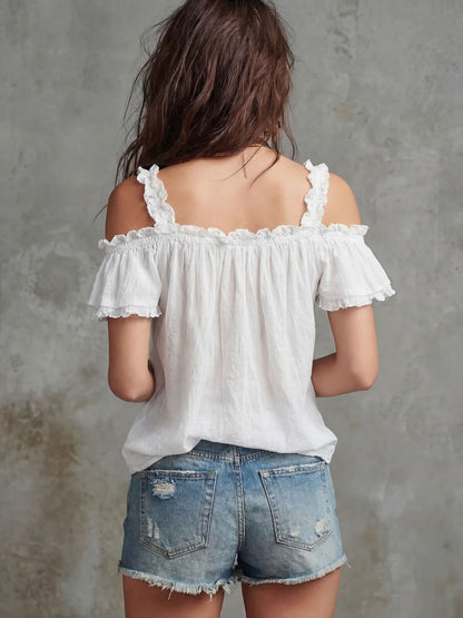 Bohemian Ruffled Holiday Sun Top | Cute Smocked Off-Shoulder Summer Shirt
