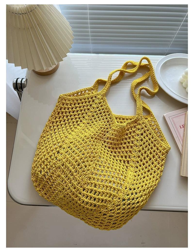 Bohemian Mesh Crochet Tote Bag - Slouchy Handwoven Cotton Knit Shoulder Purse & Beach Net Bag