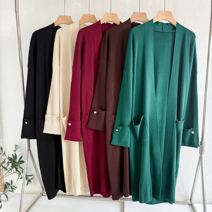 Elegant 3-Piece Ribbed Knit Set - Open Front Long Duster Cardigan, Crewneck Tee & Wide Leg Pants Lounge Set