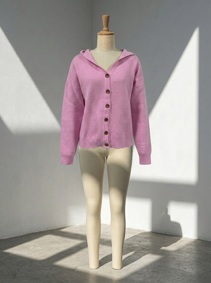 Women's Hooded Knitted Cardigan | Casual Button Down Solid Color Long Sleeve Sweater Coat