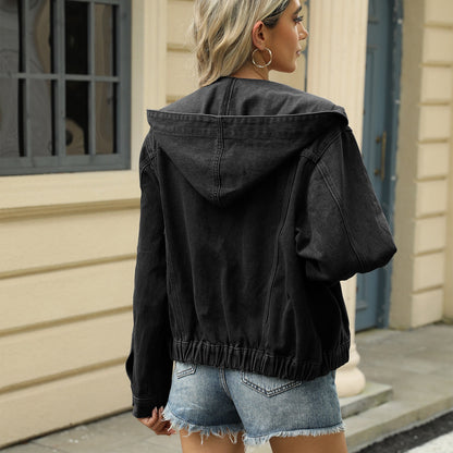 Women’s Washed Hooded Denim Jacket