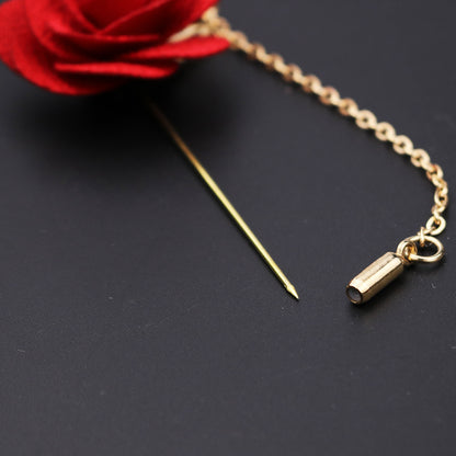 Lapel pins featuring blooming roses, for men, with gold chains