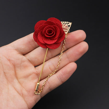 Lapel pins featuring blooming roses, for men, with gold chains