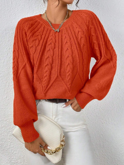 Women's Cable Knit Pullover Sweater | Casual Round Neck Long Sleeve Ribbed Jumper Top
