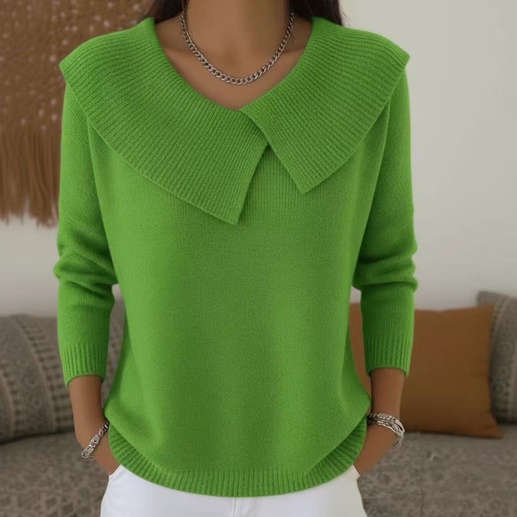 Women's Asymmetric Sailor Collar Sweater | Casual Solid Color Long Sleeve Knit Pullover