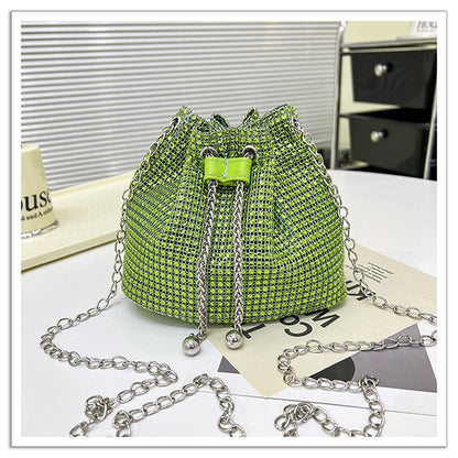 Glamorous Rhinestone Drawstring Bucket Bag - Luxury Crystal Chain Shoulder Purse & Crossbody Bag