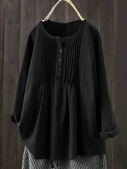 Chemise décontractée rétro en coton et lin pour femme