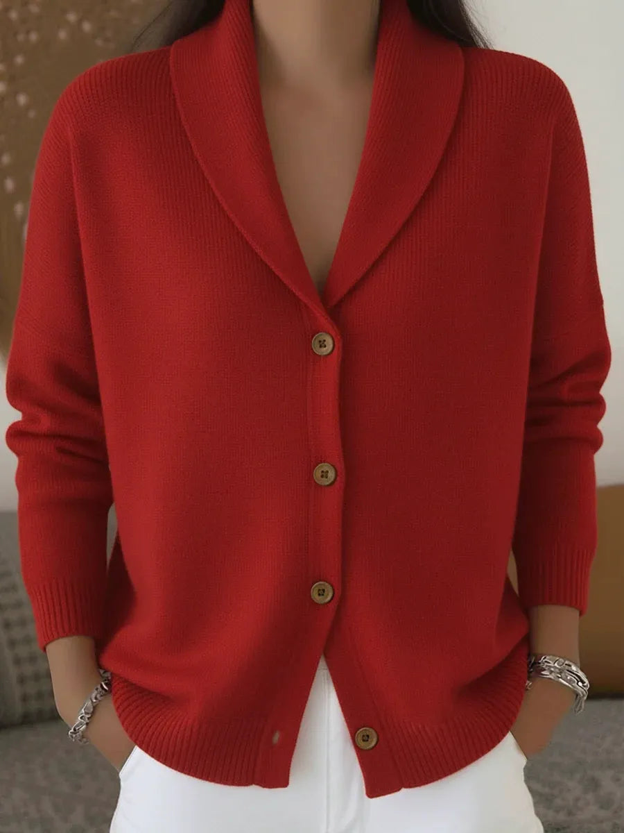 Women's Shawl Collar Knit Cardigan | Casual Button Down Solid Color Sweater Jacket