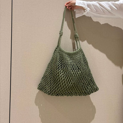 Bohemian Mesh Crochet Net Tote Bag - Large Capacity Cotton Rope Beach Shoulder Purse with Inner Pouch