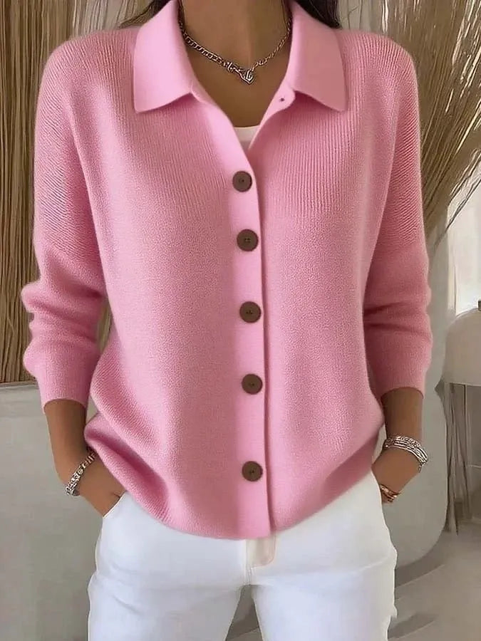 Women's Knit Button Down Cardigan | Casual Polo Collar Long Sleeve Solid Sweater Jacket