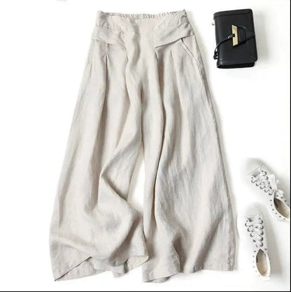 Minimalist Cotton Linen Culottes | Loose Fit High Waist Wide Leg Casual Summer Pants