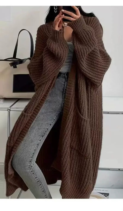 Chunky Knit Long Cardigan Sweater - Slouchy Open Front Duster Jacket with Pockets Plus Size