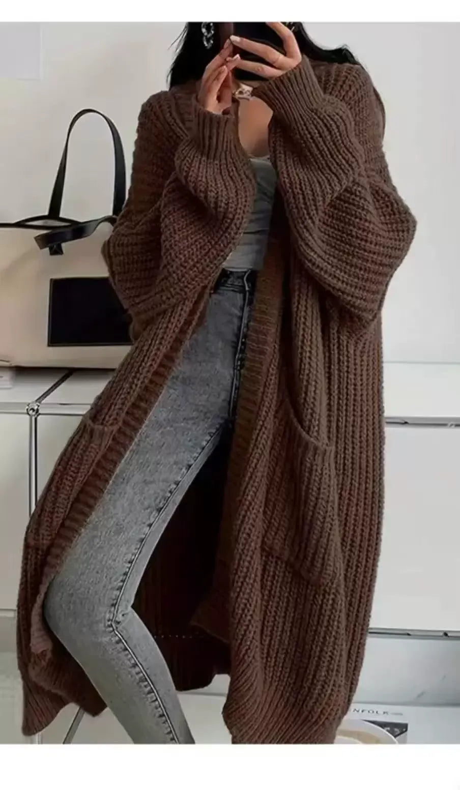 Chunky Knit Long Cardigan Sweater - Slouchy Open Front Duster Jacket with Pockets Plus Size