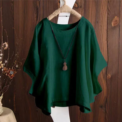 Women's Loose Cotton T-Shirt | Casual Round Neck Short Sleeve Batwing Top